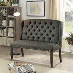 Benzara Tufted High Back 2 Seater Love Seat Bench with NailHead Trims, Gray