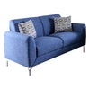 Benzara Fabric Loveseat with 2 Contrasting Pillows and Angled Metal Feet, Blue