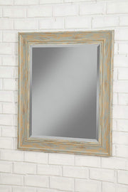 Benzara Polystyrene Framed Wall Mirror with Sharp Edges, Antique Turquoise Blue