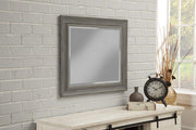 Benzara Polystyrene Framed Wall Mirror with Sharp Edges, Antique Gray