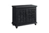 Benzara Wooden TV Stand with Trellis Detailed Doors, Antique Black