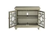 Benzara Wooden TV Stand with Bun Feet, Antique Silver