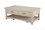 Benzara Wooden Coffee Table with Two Drawers, Antique White