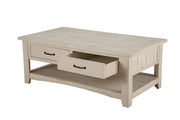 Benzara Wooden Coffee Table with Two Drawers, Antique White