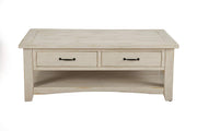 Benzara Wooden Coffee Table with Two Drawers, Antique White
