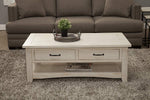 Benzara Wooden Coffee Table with Two Drawers, Antique White