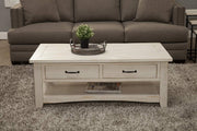 Benzara Wooden Coffee Table with Two Drawers, Antique White