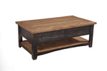 Benzara Dual Tone Wooden Coffee Table with Two Drawers, Antique Black and Honey Tobacco Brown