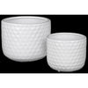 Benzara Ceramic Round Vase with Engraved Circle Design Pattern, Set of 2, White
