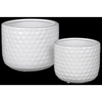 Benzara Ceramic Round Vase with Engraved Circle Design Pattern, Set of 2, White