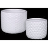 Benzara Ceramic Round Vase  with Engraved Diamond Pattern, Set of 2, White