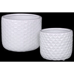 Benzara Ceramic Round Vase  with Engraved Diamond Pattern, Set of 2, White