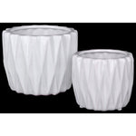 Benzara Round Ceramic Vase with 3D Triangle Pattern, Set of 2, White