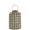 Benzara Wood Round Lantern with Lattice Design Body and Handle, Tan Brown