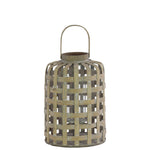 Benzara Wood Round Lantern with Lattice Design Body and Handle, Tan Brown