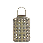 Benzara Wood Round Lantern with Lattice Design Body and Handle, Tan Brown