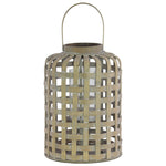 Benzara Wood Round Lantern with Lattice Design Body and Handle, Tan Brown