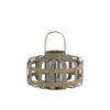 Benzara Wood Low Round Lantern with Lattice Design Body and Handle, Brown