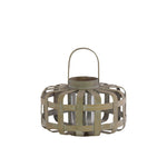 Benzara Wood Low Round Lantern with Lattice Design Body and Handle, Brown