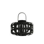 Benzara Wood Low Round Lantern with Lattice Design Body and Handle, Black