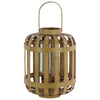 Benzara Wood Round Lantern with Lattice Design Body and Handle, Brown