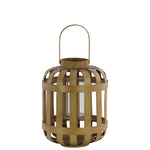 Benzara Wood Round Lantern with Lattice Design Body and Handle, Brown