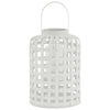Benzara Wood Round Lantern with Lattice Design Body and Handle, White
