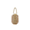 Benzara BamBoo Round Lantern with Criss Cross Cutouts and Hemp Rope Handle, Cream
