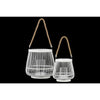 Benzara BamBoo Round Lantern with Rope Hangers, Set of 2, White