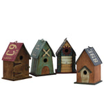 Benzara Wood Rectangle Birdhouse with Metal Roof and 1 Hole, Assortment of Four, Multicolor