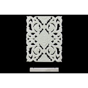 Benzara Wood Wide Rectangular Filigree Ornament on Rectangular Stand, White
