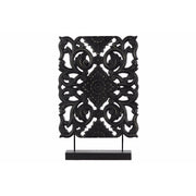 Benzara Wood Tall Rectangular Filigree Ornament on Rectangular Stand, Black