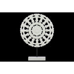 Benzara Wood Round Buddhist Wheel Ornament on Rectangular Stand in SM Matte Finish, White