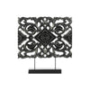 Benzara Wood Wide Rectangular Filigree Ornament on Rectangular Stand in Matte Finish, Black