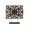 Benzara Wood Wide Rectangular Filigree Ornament on Rectangular Stand, Bronze