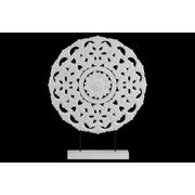 Benzara Wood Round Floral Wheel Ornament on Rectangular Stand in LG Matte Finish, White