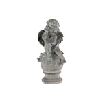 Benzara Cemented Cherub Figurine Seated on a Round Pedestal, Gray