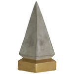 Benzara Cemented Pyramid Figurine on Coated Gold Square Base, Large, Gray