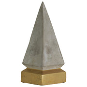 Benzara Cemented Pyramid Figurine on Coated Gold Square Base, Large, Gray