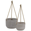 Benzara Round Cemented Pots with Rope Hanger, Washed Gray, Set of 2