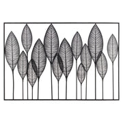 Benzara Metal Veined Leaves Wall Decor in Landscape Orientation, Black
