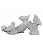 Benzara Cemented Tree Branch Sculpture with 3 Mounted Bird Figurines, Washed White