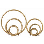 Benzara Metal Round Abstract Ring Sculpture, Gold, Set of 2