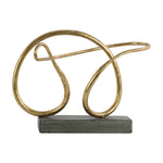 Benzara Metal Pretzel Abstract Sculpture on Rectangular Base, Gold