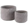 Benzara Cylindrical Cemented Pots with Engraved Lattice Diamond Pattern, Washed Gray,Set of 2