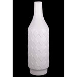 Benzara Ceramic Bottle Vase with Embossed Diamond Pattern, Large, White