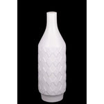 Benzara Embossed Diamond Pattern Ceramic Bottle Vase, Medium, White