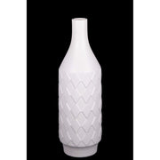 Benzara Embossed Diamond Pattern Ceramic Bottle Vase, Medium, White