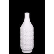 Benzara Artistically Designed Ceramic Bottle Vase with Diamond Pattern, Small, White
