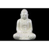 Benzara Ceramic Meditating Buddha Figurine with Rounded Ushnisha, White